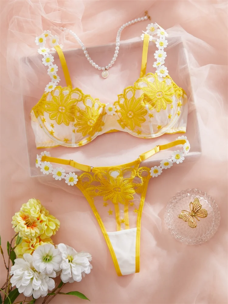 Fairy Sexy Lingerie Set Sweet Lace Underwear Luxury Intimate Erotic Lingerie Beautiful Floral Embroidery Bra and Panties Sets