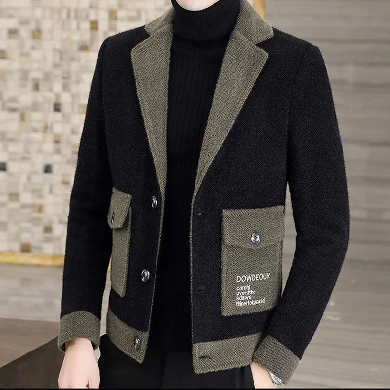 Fashion Lapel Button Spliced Pockets Letter Casual Coats Men's Clothing 2023 Autumn New Oversized Korean Tops All-match Jackets