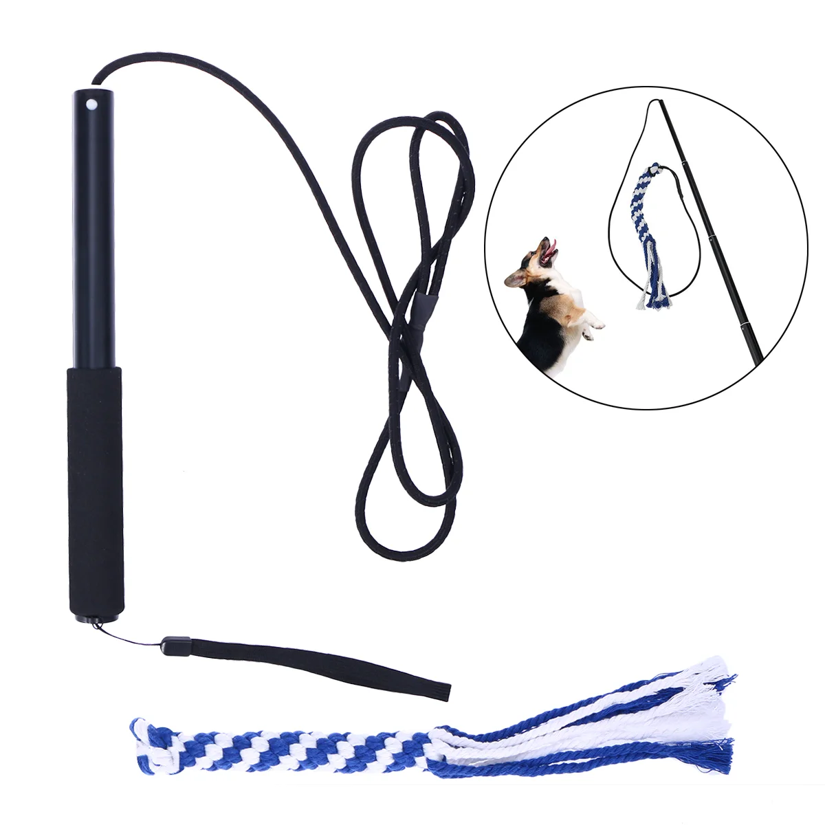 

1Pc Extendable Teaser Wand, Pole Interactive Teaser Wand with Chewing Rope for Small Medium Large Dogs Training Playing, Size