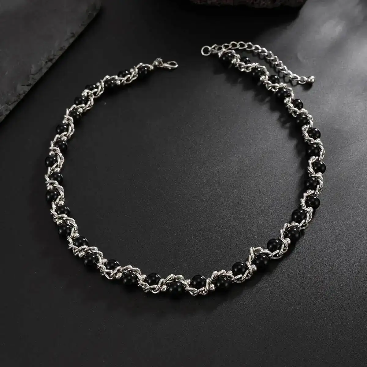 Lacteo 2025 Trendy Creative Imitation Pearl Beaded Chain Necklace Bracelet for Men Vintage Clavicle Chain Charm Jewelry Gift Set