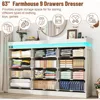 Tall Large Farmhouse 12 Drawers Dresser for Bedroom with LED Light and Power Outlets,Wood Rustic 12 Chests of Drawers for Closet 5