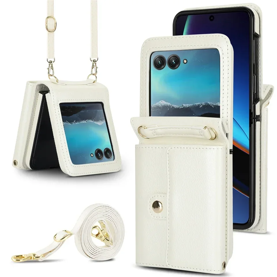 Motorola Razr 40 Ultra için Çapraz Askılı Deri Kılıf Moto Razr 40Ultra Cüzdan Kart Yuvası Tutucu Darbeye Dayanıklı Kapak Telefon Çantası_voghion.com