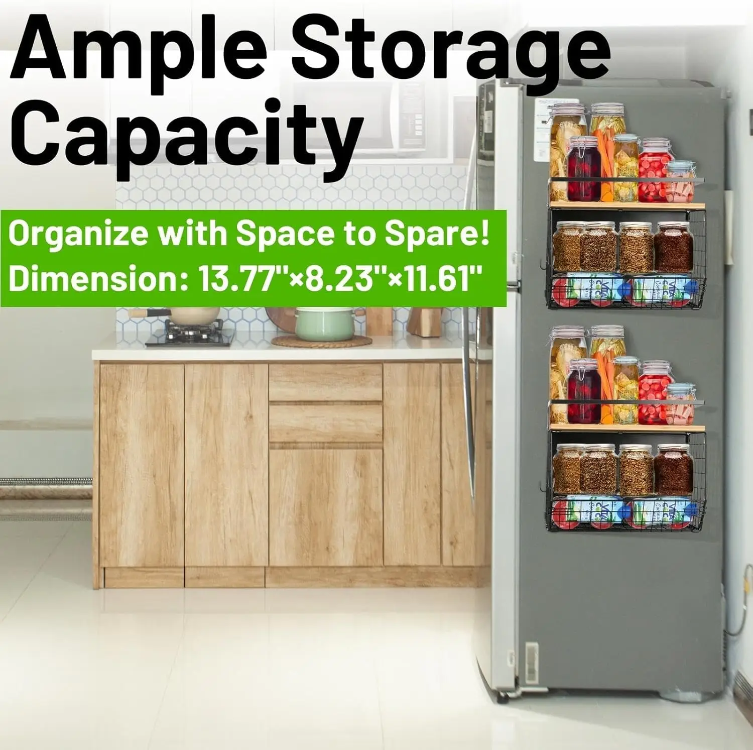 2 Set Magnetic Shelf for Refrigerator with Wood Lid, Fruit Potato & Onion Storage Bins, Pantry Organizers & Storage, Large 3