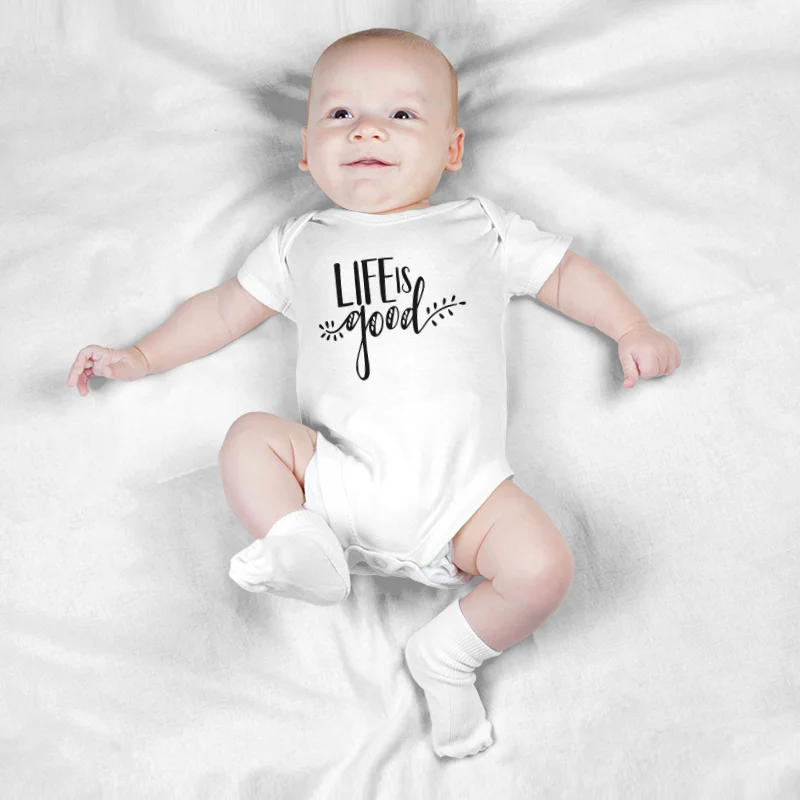 

Keescewow Newborn "life good" Printing Climsuit High Quality Fashion Short Sleeve Baby Soft Bodysuit