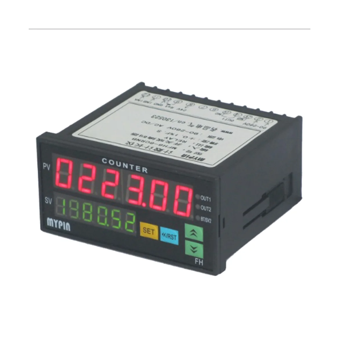 Mypin FH8-6CRRB Dual Display Digital Counter 6 Digits Light-Emitting Diode AC/DC Length Meter Black digital counter
