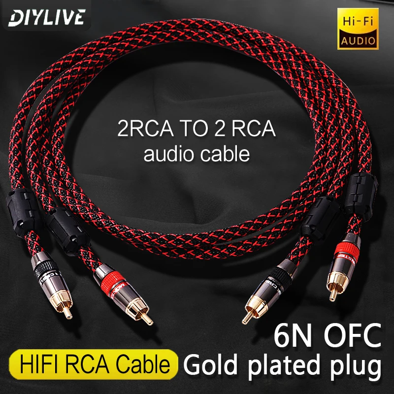 كابل صوت HIFI ستيريو RCA 6N OFC ذكر إلى ذكر 2RCA إ...