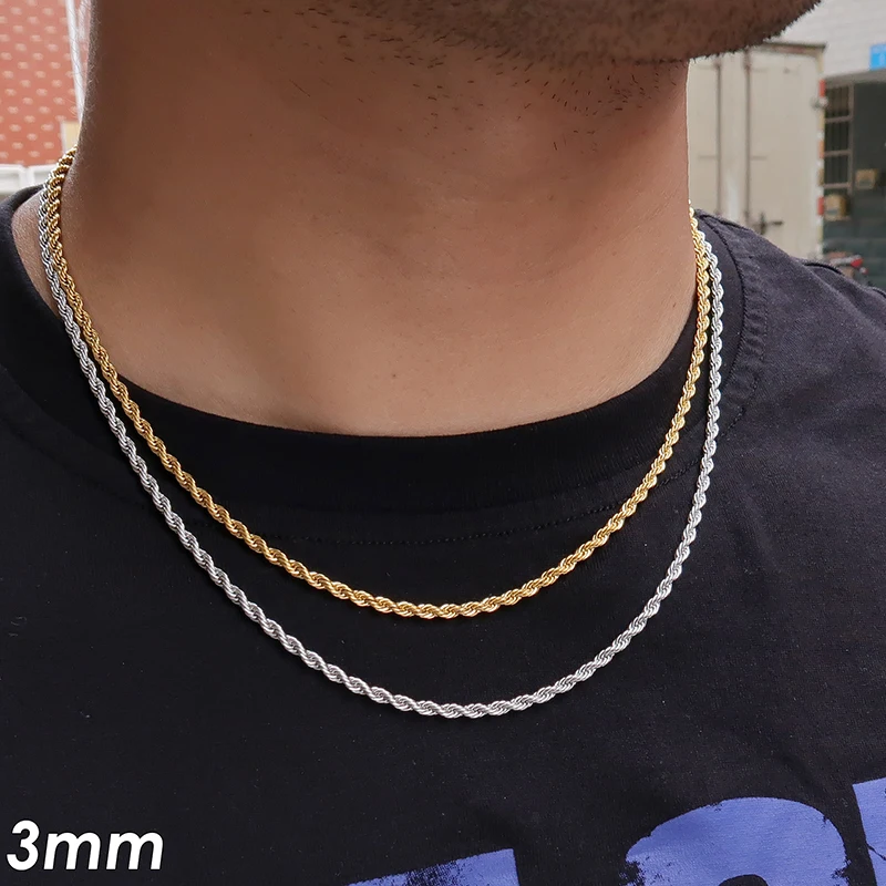 10 Pieces Stainless Steel Rope Chain Gold Color Wholesale 3mm 5mm Rope  Necklace for Men or Women - AliExpress