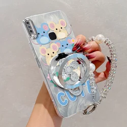 Cute Mouse Phone Accessory Set: Phone Case, Lanyard & Stand for Vivo Y11s (Silver)