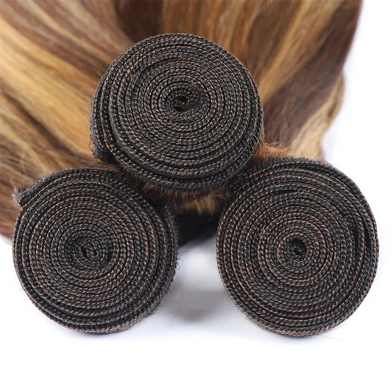 3/4PC Highlight Straight Human Hair Bundles Double Weft Hair Extensions P427 Piano Color 65g/PC Raw Indian 12A Grade