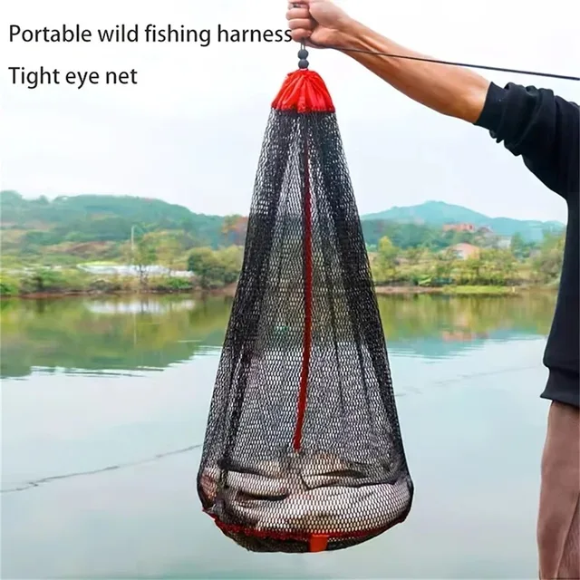 Fishing Landing Net Fishing Catching Collection Bag With Drawstring Portable Fish Net Encrypted Mesh Fish Holding Bag For 2