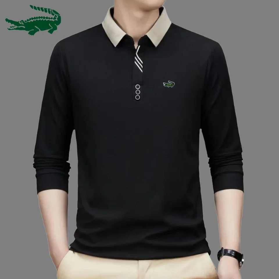 

Embroidered CARTELO Brand POLO Shirt Half Button Men's Long Sleeved T-shirt Sports Casual Breathable Bottom Shirt