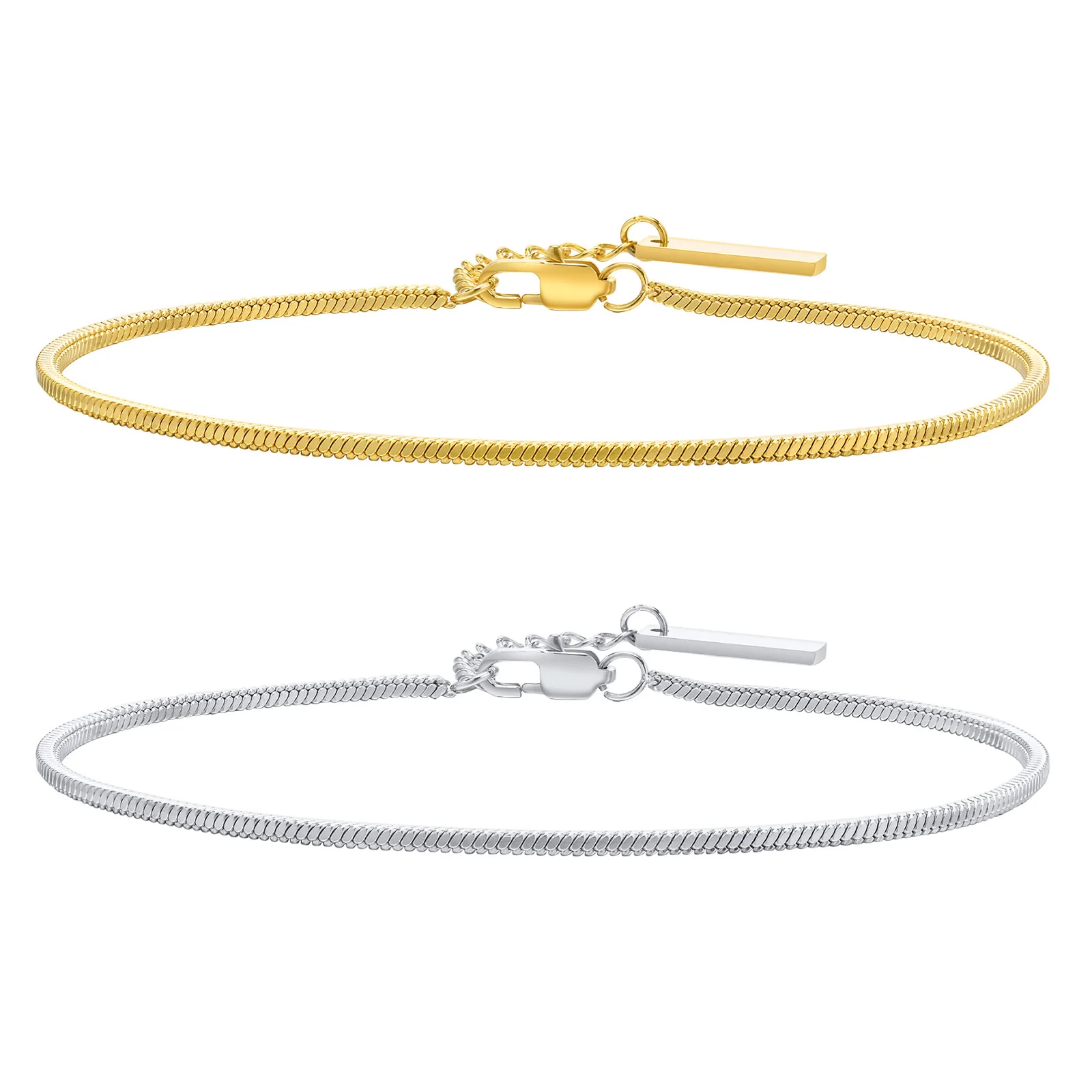 Herren 1,7mm Quadratische Schlangenkette Armbänder, Wasserdichtes Edelstahl-Gliederarmband, Einfache Lässige Geburtstagsgeschenke Schmuck