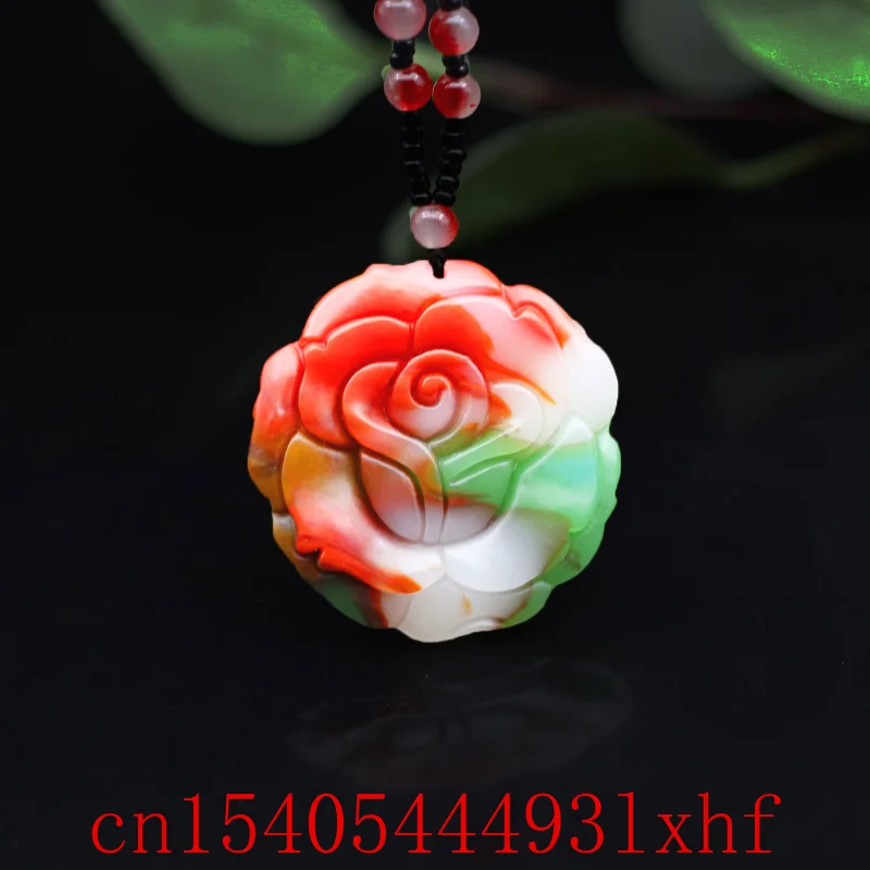 

Natural Color Jade Rose Flower Pendant Necklace Bead Fashion Fine Jewelry Chinese Hand Carved Charm Amulet Gift for Women Lovers