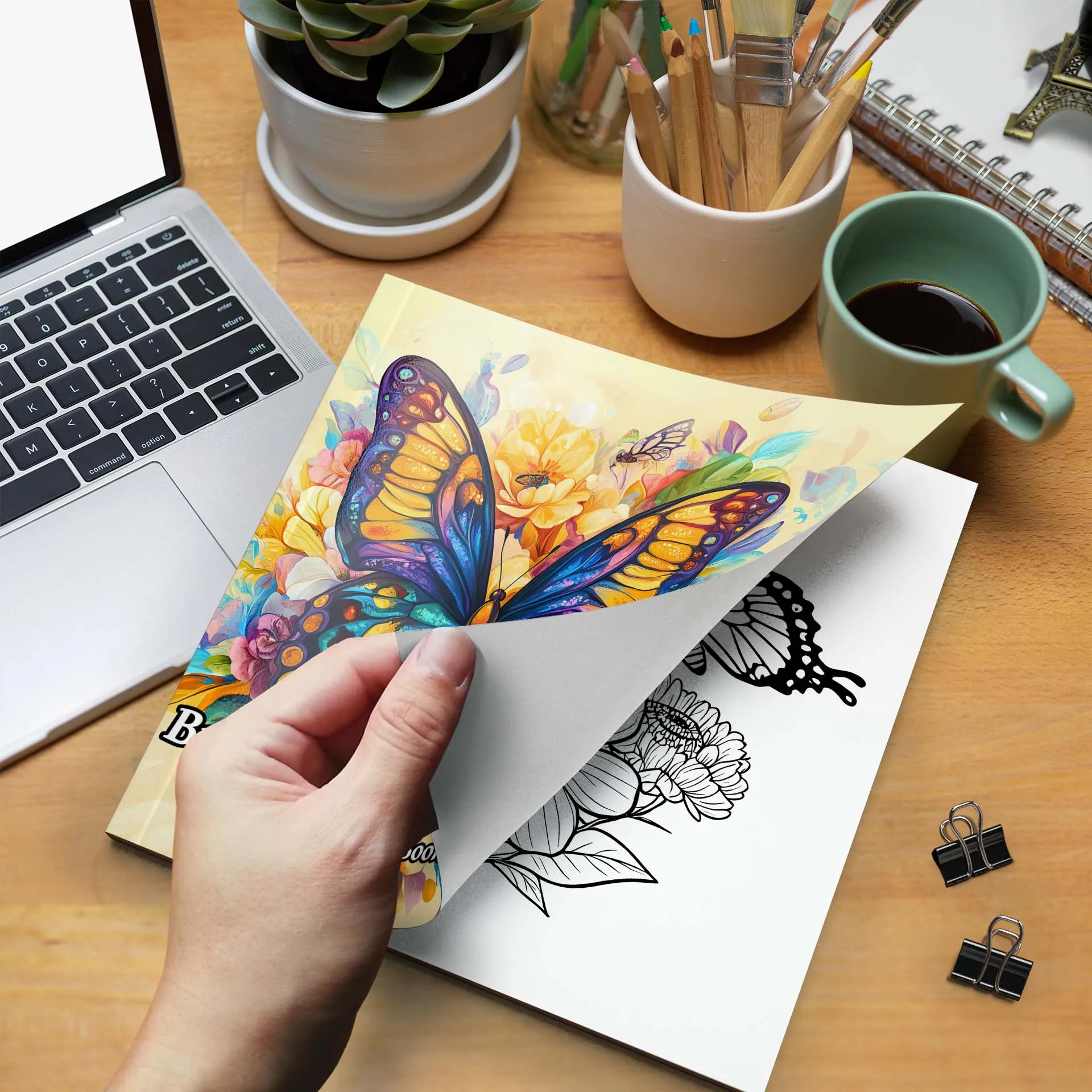 Butterfly and Flowers Adult Coloring Book - 20*20cm 24 Page Art Coloring Book - Helps Reduce Stress and Ease Emotions 4