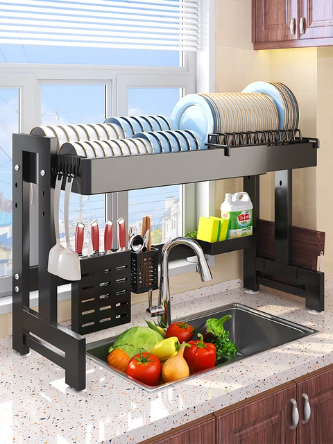 Kitchen sink storage rack, retractable dish table top, multifunctional  sink, bowl washing and rack