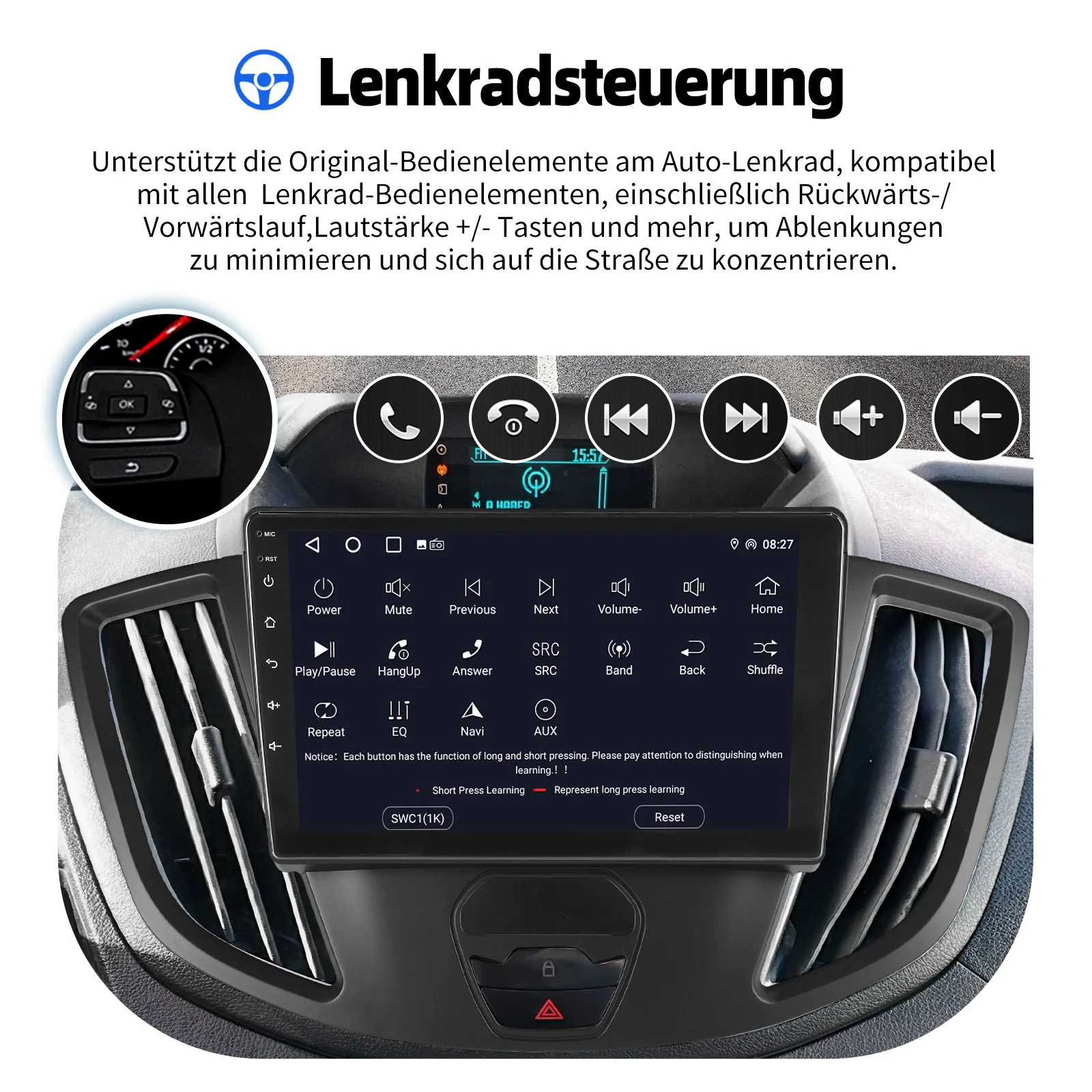 ESSGOO 9 "Für Ford Transit 2015-2019 Android 14 Auto Stereo GPS Navi Drahtlose CarPlay Android Auto BT FM SWC RDS Spiegel link WIFI – Detail 15