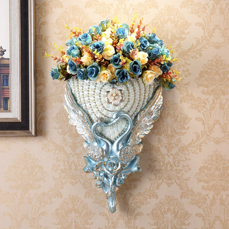 

European Resin Diamond Swan Wall Hanging Vase Hotel Hall Lobby Wall Mural Decoration Home Livingroom Porch Wall Sticker Crafts
