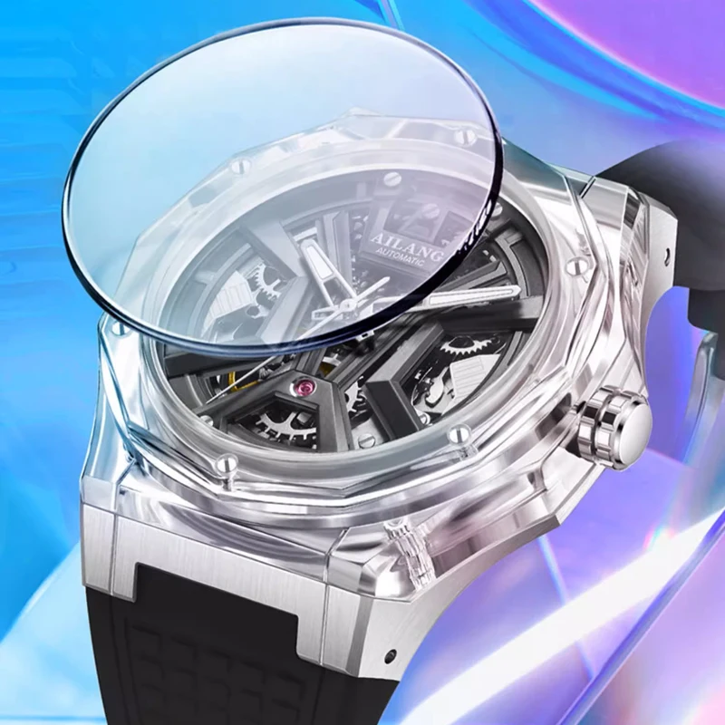 Montre mécanique de sport pour hommes de marque AILANG, bracelet en caoutchouc de luxe, étanche, aiguilles lumineuses, mode squelette, montres automatiques pour hommes_voghion.com