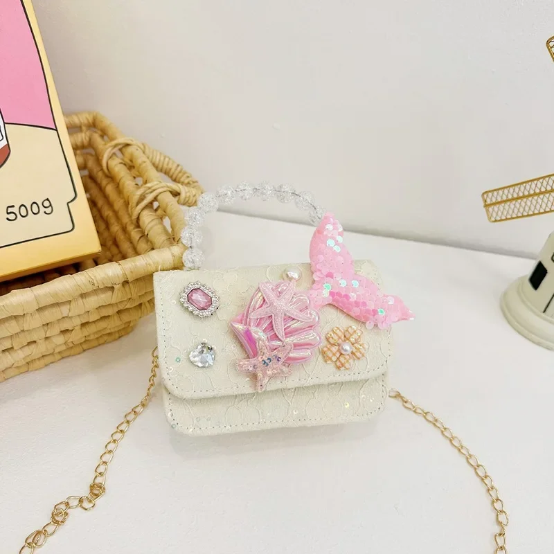 בחורות פאייטים מקסימות תיק כתף דג זנב דג זנב ארוך שקיות מרובעת ידית חרוז ידית תיקים קטנים של ילדים