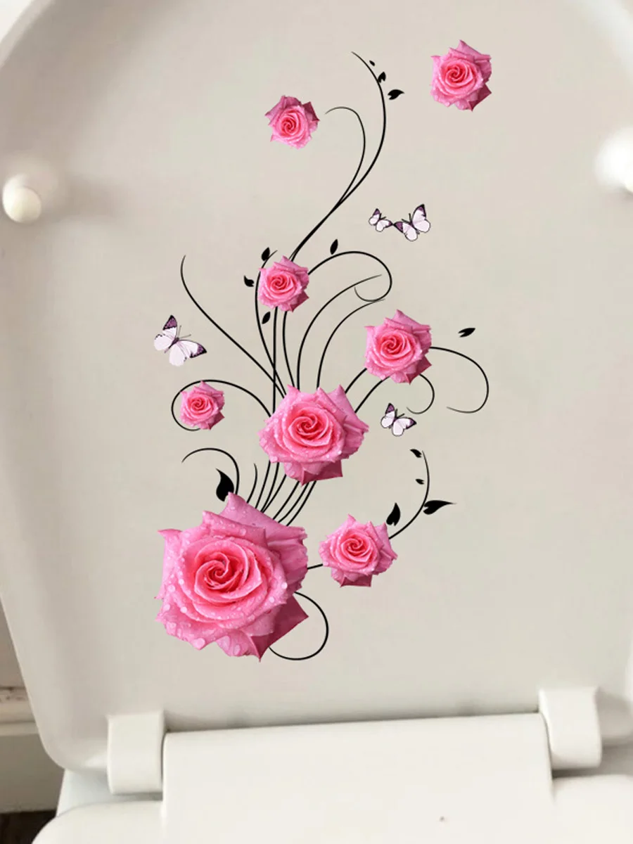 M488 Butterfly Rose Bedroom Living Room Decoration Wall Stickers Waterproof Self-Adhesive Toilet Stickers