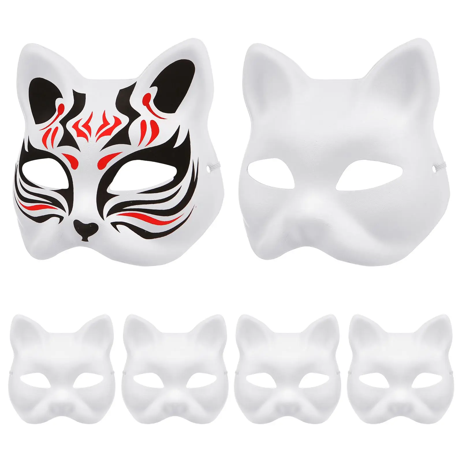6pcs Blank Cat Cosplay Masks White Cat Masks Blank Diy Halloween Mask ...
