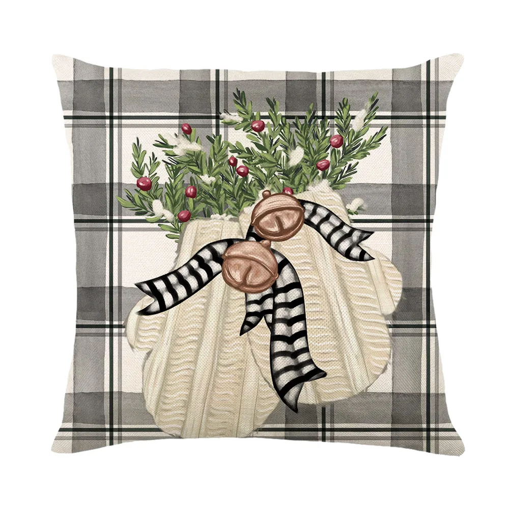 Merry Christmas Winter Reindeer Print Throw Pillow Case 45×45cm Linen Pillowcase Decorations Home Decor Cushion Cover for Sofa
