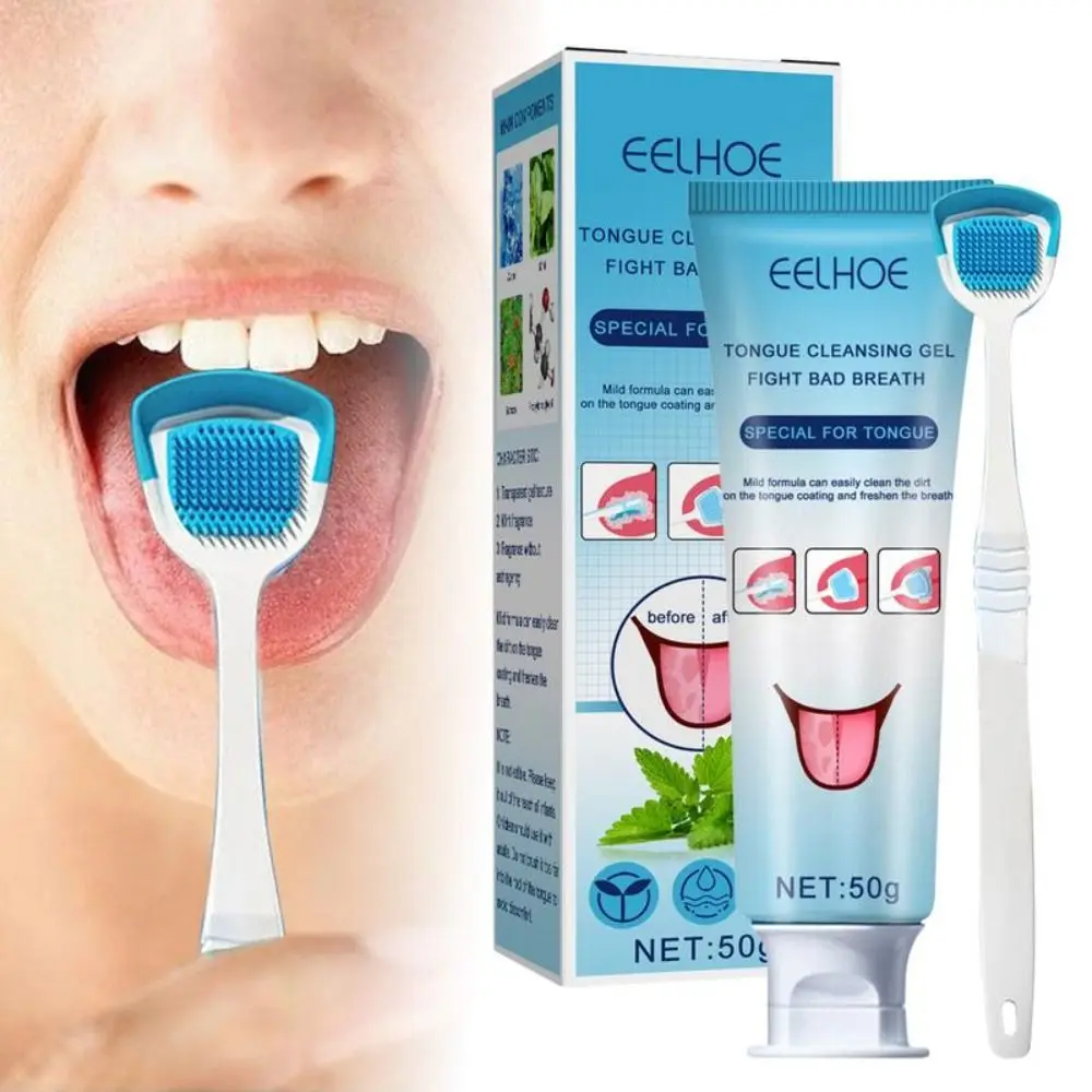 

Mint Tongue Cleaning Kit Oral Cleaning Brush Fresh Breath Tongue Cleaner Brush 50g Remove Halitosis