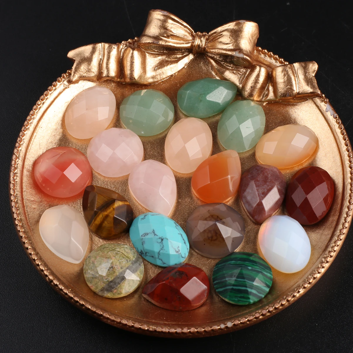 20PCS Cabochon Faceted Natural Crystal Agate Circular Oval Droplet Shaped Beads Jewelry Making DIY Necklace Earrings Accessories