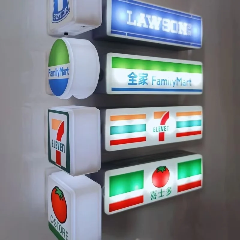 Convenience Store Fridge Magnet Miniature Model Magnetic Attraction Decorate Night Light Atmosphere Light Glowing Signboard