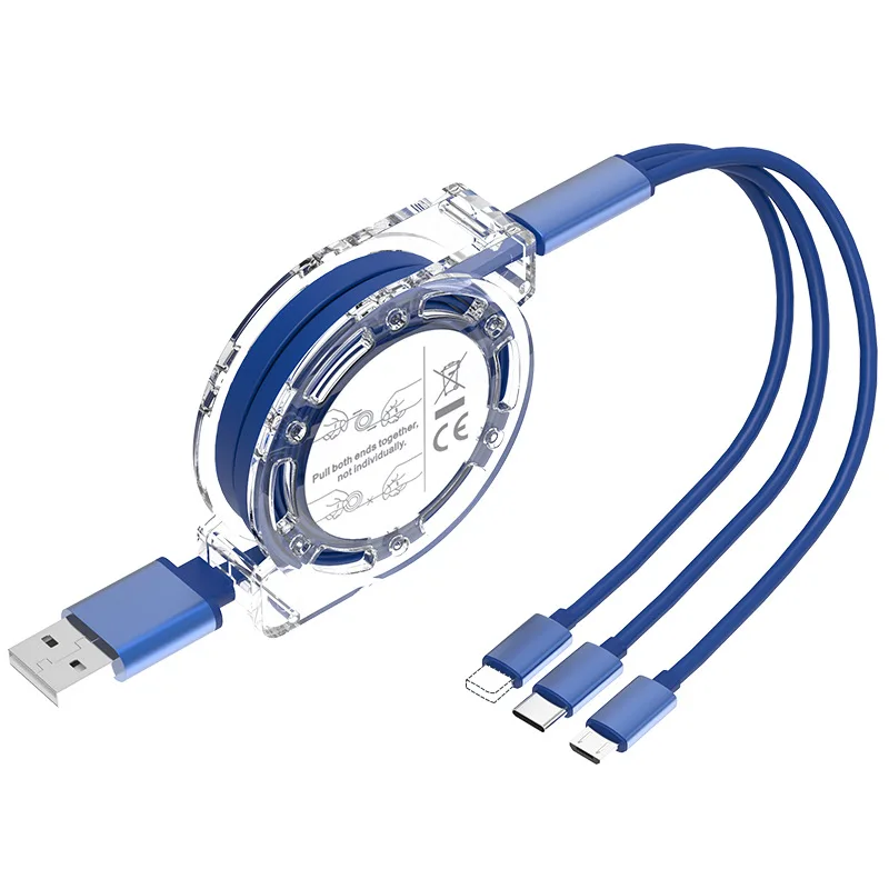 ตัวเลือกสินค้า สายชาร์จ USB 3 in 1 พับเก็บได้ สำหรับ iPhone และ Android