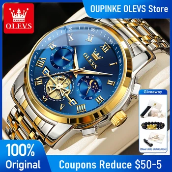OLEVS 2859 Man Watches Original Business Quartz Watch Waterproof Luminous Moon Phase Stainless steel Watches For Man Gifts