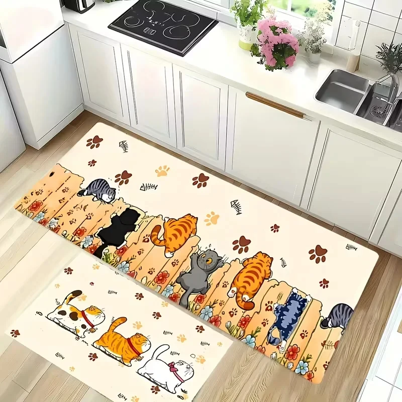 VIKAMA 고양이 발바닥 모양 주방 매트, 미끄럼 방지 및 얼룩 방지 매트, 욕실 및 현관 매트, 반려동물 친화적인 홈 데코 선물