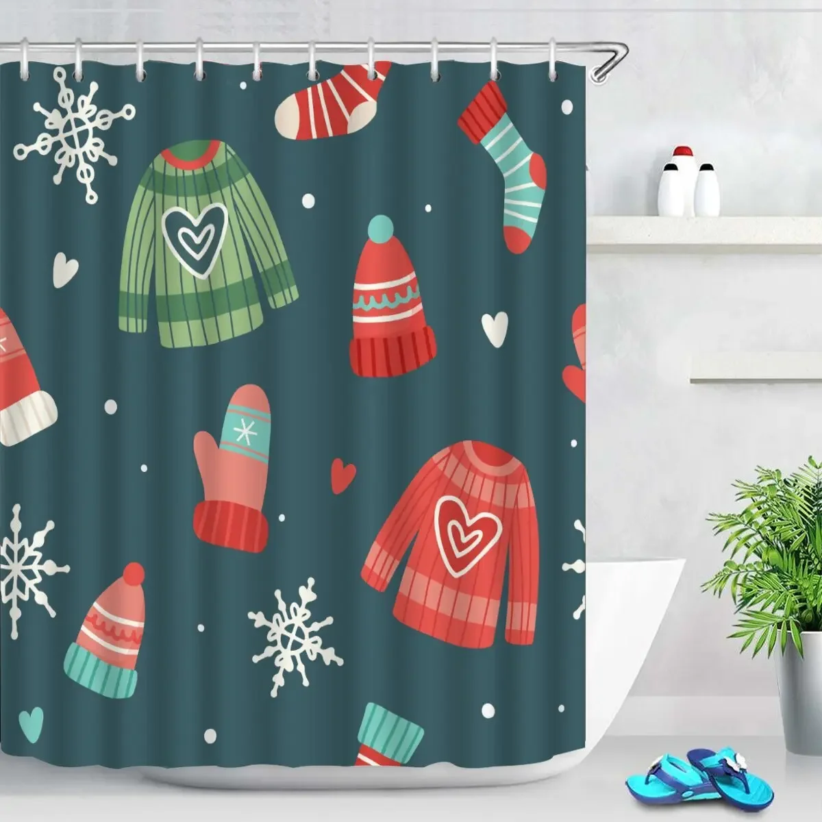 

Занавески для ванной с изображением сандалов, рождественские занавески для душа с изображением собаки, занавески для ванной из полиэстера, водонепроницаемые тканевые декоративные крючки для новогодних праздников