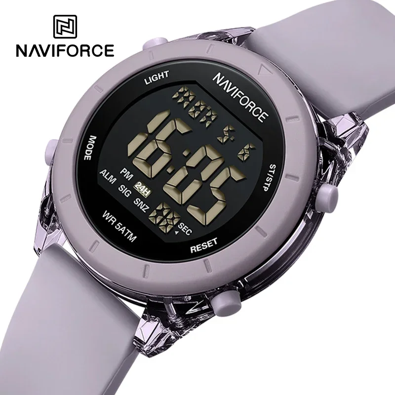 NAVIFORCE NF7108 ساعة كاجوال للسيدات  50 متر شاشة LCD مقاومة للماء شاشة ديجيتال حزام سيليكون إلكتروني ساعة نسائية