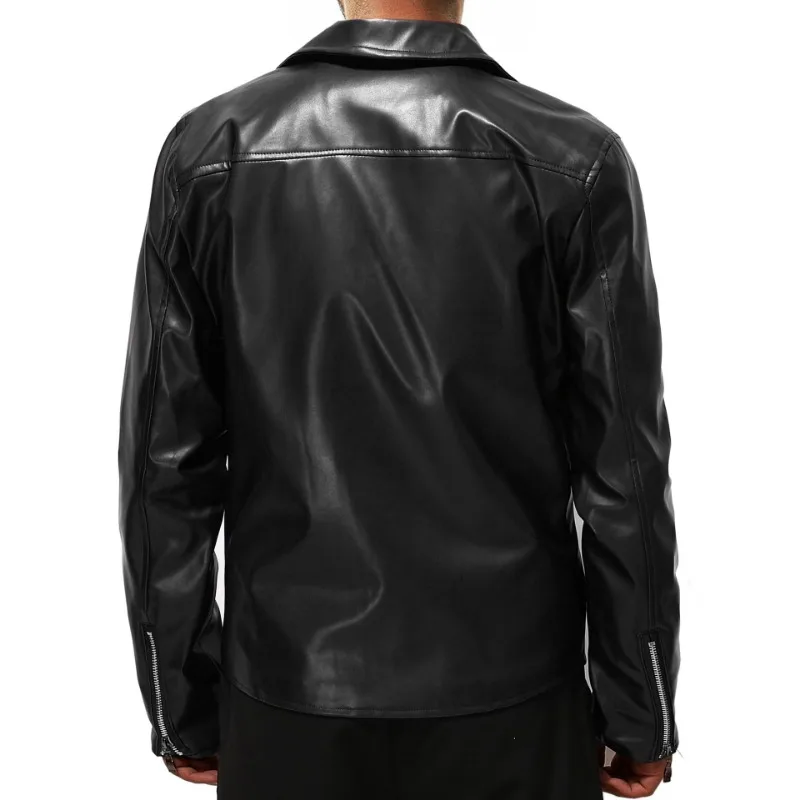 Men's Leather Fashion Spring and Autumn New Leather Jacket Handsome Horizontal Zipper Motorcycle Large Coat