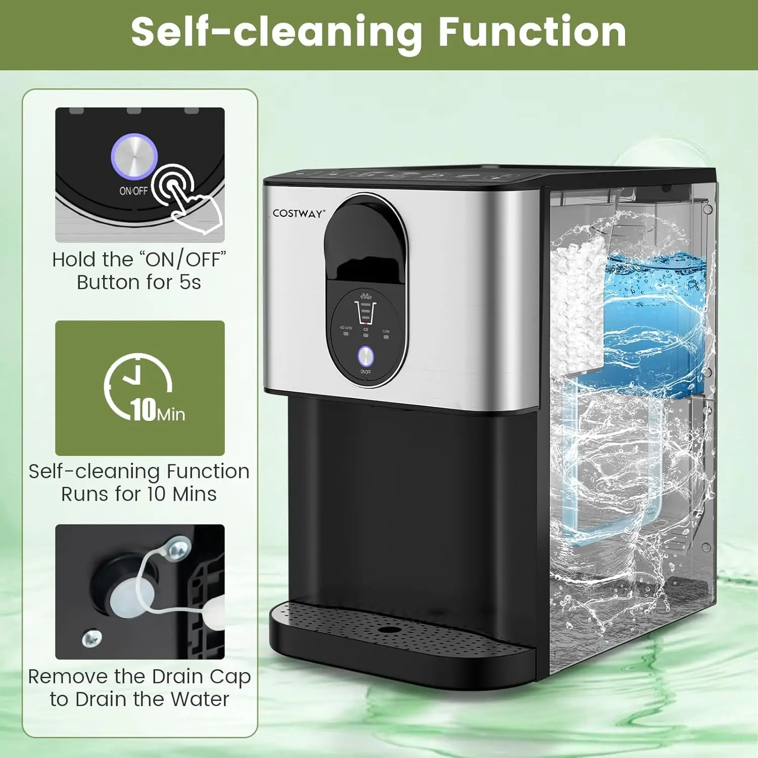 Self Dispensing Nugget Ice Maker Countertop, 56 Lbs/24H Soft Chewable Ice, Pebble Ice Maker with Self-Cleaning, One-Button 5