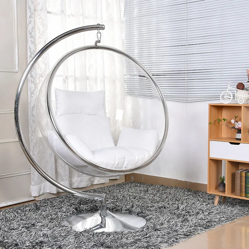 Goldener Rahmen transparente Hänge sessel Schaukel Bodenst änder Acryl Bubble Stuhl für Wohnzimmer Schlafzimmer