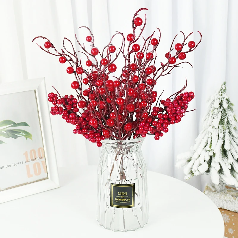 1/30 Branches Dense Berries Artificial Flowers Bouquet Red Holly Berry  Stamen Plants Xmas Tree Christmas Party Home Decor - AliExpress