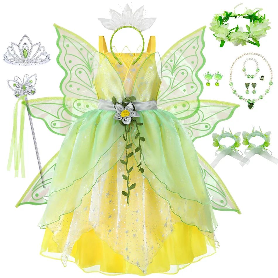 

Tiana Dress Girl Black Princess Cosplay Costume Halloween Deluxe Tulle Dress 2-10Yrs Summer Theme Party Outfit Birthday Surprise