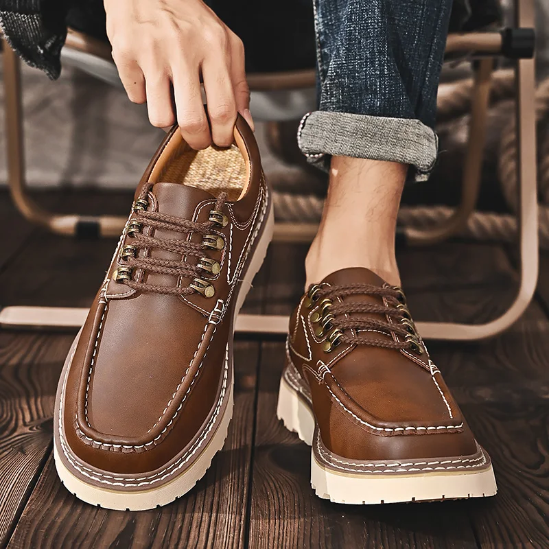 Brand's New Men's Fashionable Lace Up Thick Soled Wear-resistant Workwear Shoe Outdoor Comfortable Anti Slip Casual Sports Shoes 3