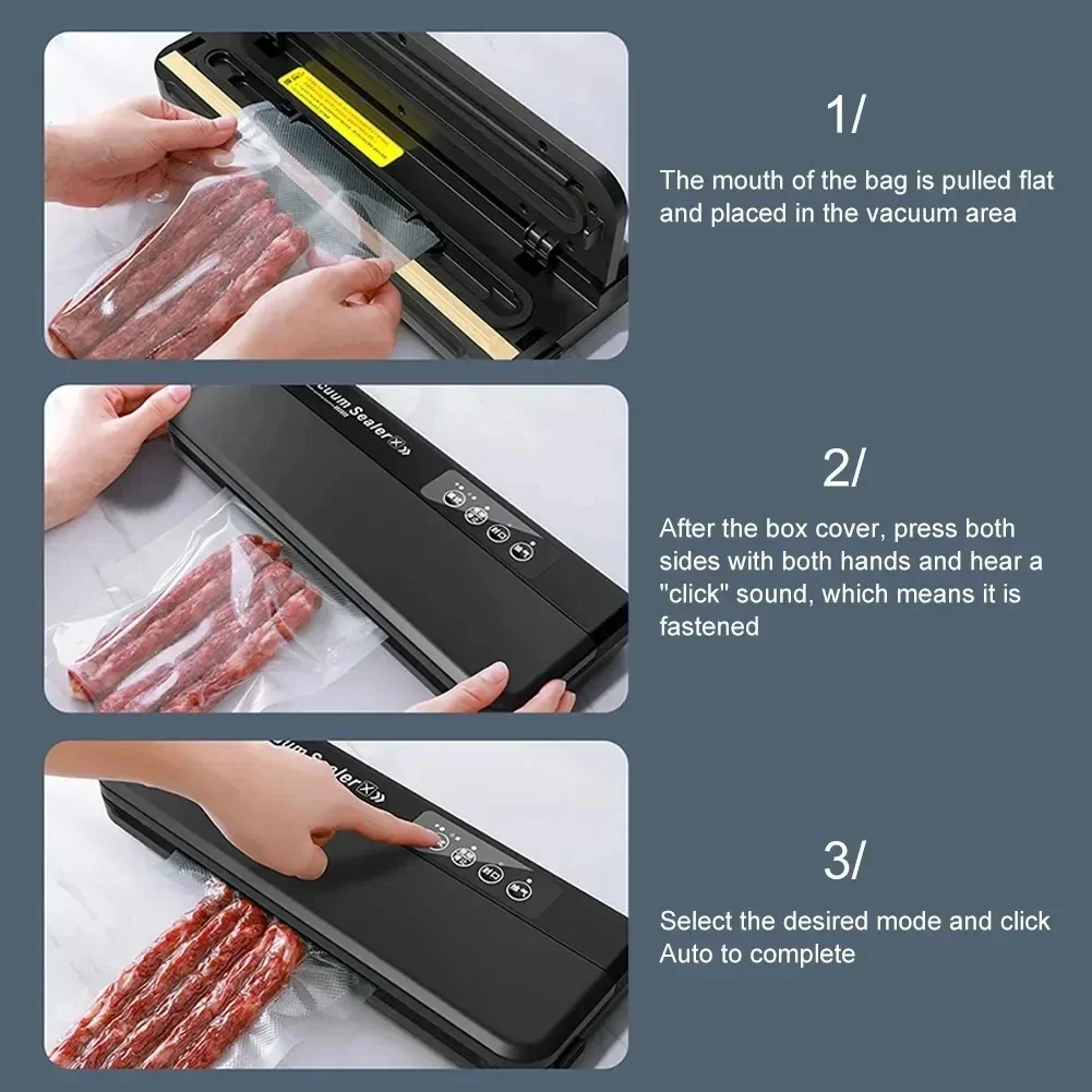 New Food Vacuum Sealer Machine Dry and Moist Food Modes 60KPA Automatic For Food Preservation With 10Pcs Bags Paper Making Ma 6