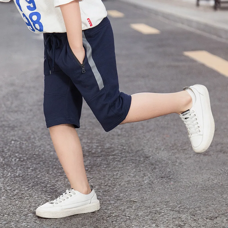 Kids Summer Knitted Shorts Student Children Zipper Pocket Sport Casual Short Pants For Teen Boys 3-14 Years Old