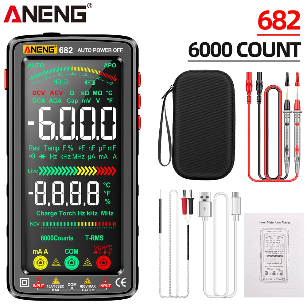 Digital Multimeter ANENG 681/682/683 Pro 6000 Count Rechargable Non-contact Voltage Tester Current Meter Electric Measuring Tool