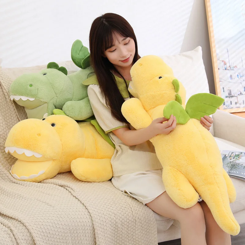 

70/90/110CM Kawaii Lying Dinosaur Plush Toys Cute Dinosaur With Wings Stuffed Soft Sofa Back Cushion for Children Boys Gifts