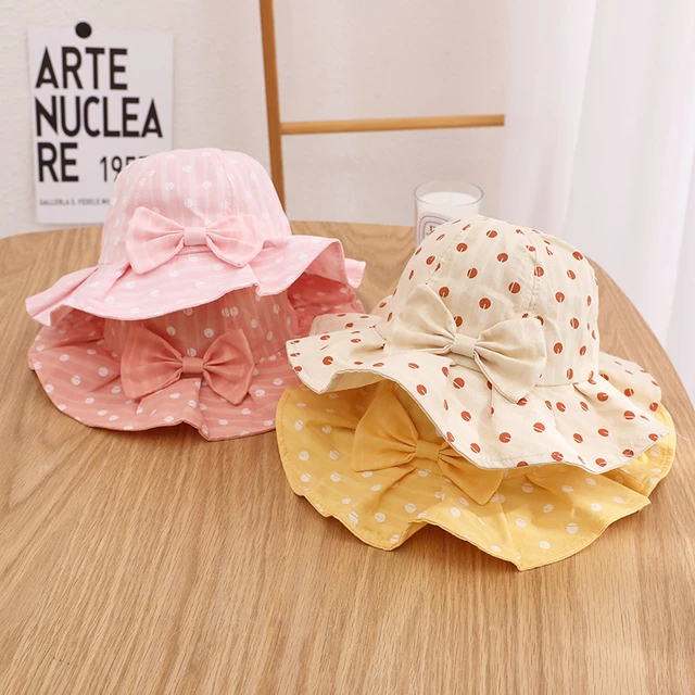 Cute Bow Decor Baby Hat New Ruffle Dot Printed Bucket Hats For Girls Kids  Outdoor Visor Cotton Children Fisherman Caps Sun Hat - AliExpress