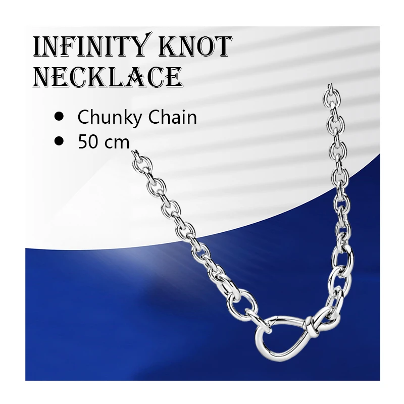 

Sterling Silver 925 Original Chokers Necklaces For Women Fine Jewelry Infinity Knot 50cm Chunky Link Chains Colliers Accessories