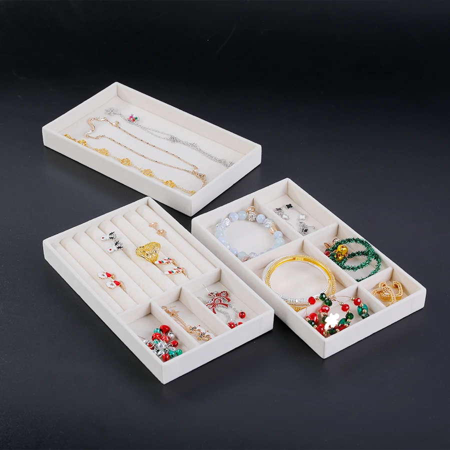 Luxurious Beige Flocking Jewelry Box Tray