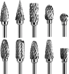 Ensemble de fraises rotatives en carbure à Double coupe, 10 pièces, tige de 1/8 ", longueur de tête de 1/4", perçage pour le travail du bois, sculpture sur métal, gravure, polissage 
