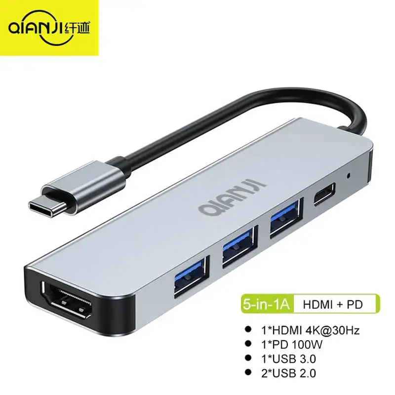 Qianji-hub Multiport com Hdmi 4k Portas Usb 3.0 Entrega de Energia 100w em para Laptop Macbook - Imagem 6