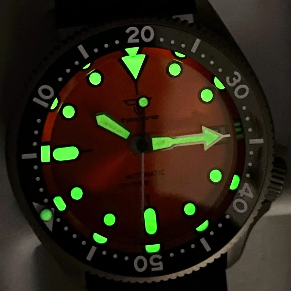 Tandorio New 37mm Orange Sunburst Sapphire Glass 20ATM SKX Diver